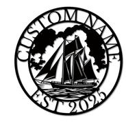 Personalized Sailboat Metal Sign - Custom Nautical Wall Art, Coastal Home Decor, Lakehouse Gift, Durable Metal Name Plaque for Sailors (Style-6)