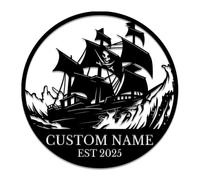 Personalized Sailboat Metal Wall Art - Custom Name & Monogram Sign - Nautical Lake House or Beach Decor - Unique Gift for Sailors & Boat Lovers (Style-1)