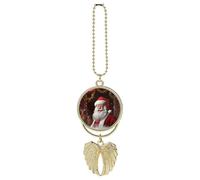 Personalized Santa Christmas Zoom Car Rearview Mirror Ornament Double Side Custom Photo Picture Car Hanging Pendant Accessories Alloy Angel Wings Vehicle Decoration Golden