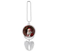 Personalized Santa Christmas Zoom Car Rearview Mirror Ornament Double Side Custom Photo Picture Car Hanging Pendant Accessories Alloy Angel Wings Vehicle Decoration Silver