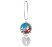 Personalized Santa Claus At Beach Car Rearview Mirror Ornament Double Side Custom Photo Picture Car Hanging Pendant Accessories Alloy Angel Wings Vehicle Decoration Silver