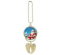 Personalized Santa Claus At Beach Car Rearview Mirror Ornament Double Side Custom Photo Picture Car Hanging Pendant Accessories Alloy Angel Wings Vehicle Decoration Golden
