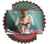 Personalized Saying Aesthetic Decals, Guest Cute Pattern Design for Alcohol Notebook | Hat Removable Vinyl Angelic Little Reader: A Whimsical Scene with Wings and Roses(8X12CM)