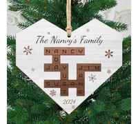 Personalized Scrabble Christmas Ornament,Custom Family Name Crossword Puzzle Christmas Tree Decorations Holiday Hanging Wooden Ornament,Keepsake Xmas Gift for Grandma,Grandpa