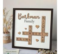 Personalized Scrabble Tile Family Names Sign,Custom Familys Letter Tile Frame Wall Art,Grandkids Crossword Scrabble Wooden Sign,Name Puzzle,Last Name Signs,Family Crossword Ar (10" cm)