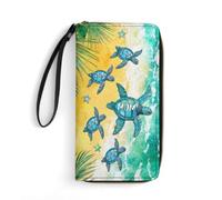 Personalized Sea Turtle Beach Women Leather Wallet Purse Zipper Coin Cash Custom Bifold Wallets with Name and Cartoon Parent-child Multi Card Travel Clutch Wristlet Credit Card Holder for Women Mom