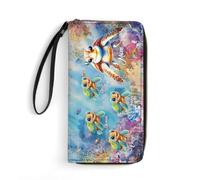 Personalized Sea Turtle Women Leather Wallet Custom Bifold Wallets with Name and Cartoon Parent-child Purse Zipper Coin Cash Multi Card Travel Clutch Wristlet Credit Card Holder for Women Mother Mom