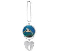 Personalized Sea Turtles Car Rearview Mirror Ornament Double Side Custom Photo Picture Car Hanging Pendant Accessories Alloy Angel Wings Vehicle Decoration Silver