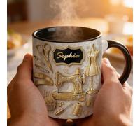 Personalized Sewing Coffee Mug, Custom Name Sewing Theme Ceramic Coffee Cup, Novelty Coffee Cup Sewer Cup Gift for Friend Family, Quilting Enthusiasts