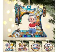 Personalized Sewing Machine Christmas Ornament with Name Portrait Custom Flat 2D Sewing Ornaments for Christmas Tree Quilter Xmas Ornaments Keepsake Gift for Sewers Grandma Mom Birthday,04
