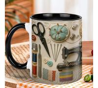Personalized Sewing Mug, 11OZ Sewing Lover Coffee Mug with Aesthetic 2D Quilt Pattern, Funny Ceramic Coffee Cup for Women Seamstress Tailor Mom Grandma