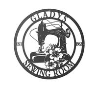 Personalized Sewing Room Metal Wall Sign, Custom Name with Vintage Machine & Floral Design, Craft Quilting Studio Decor Gift for Women Wife Mom Grandma