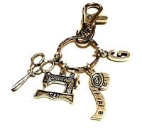 Personalized Sewing Tailor Taylor Dressmaker Singer Sewing Machine Scissors Tape Measure Keychain Crafter Monogram Initial Bag Charm