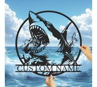 Personalized Shark Metal Wall Art - Custom Name Ocean Decor for Bedroom or Man Cave - Marine Lover Gift (Style-6)