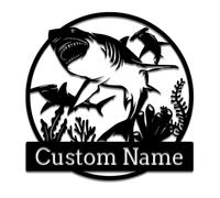 Personalized Shark Metal Wall Sign, Custom Great White Shark Metal Wall Art,Custom Sea Animal Wall Sign,Personalized Shark Lover Name Sign Home Decor Boy Girl Nursery Decoration (Shark F)