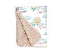 Personalized Sherpa Baby Blanket - Cute Hot Air Balloon Ride with Infant's Name. Custom Baby Shower Gift, Christening, Nursery Or Newborn Present for Boy, Girl, (30x40") (Pink)