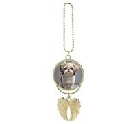Personalized Shih Tzu Dog Car Rearview Mirror Ornament Double Side Custom Photo Picture Car Hanging Pendant Accessories Alloy Angel Wings Vehicle Decoration Golden