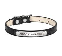 Personalized Shiny Adjustable Cat Collar With ID Tag Name Plate Suitable For Shiba Inu Chihuahua Pug Poodle,Black,XS