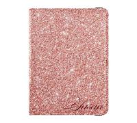 Personalized Shiny Passport Holder Cover Wallet Combo Custom Name PU Leather Passport Vaccine Card Protector for Women Men Travel Gift, Rose Gold Pink Glitter Background, One Size