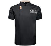 Personalized Short Sleeve Chef Coat, Custom Embroidered Chef Jacket for Men Women Breathable Kitchen Workwear (Black)