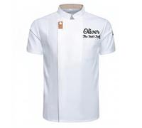 Personalized Short Sleeve Chef Coat, Custom Embroidered Chef Jacket for Men Women Breathable Kitchen Workwear (White)