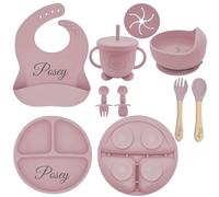 Personalized Silicone Baby Feeding Set with Engraved Name - Custom Baby Bib, Suction Plate, Bowl and Spoon - Silicone Weaning Set - Ideal First Birthday