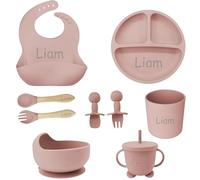 Personalized Silicone Suction Plates for Baby，Custom Toddlers Spoon and Fork, Baby Feeding Set with Name,Baby Birthday Gift for Boy & Girl (Light Pink)