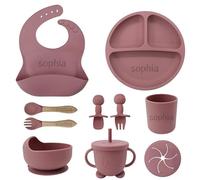 Personalized Silicone Suction Plates for Baby，Custom Toddlers Spoon and Fork, Baby Feeding Set with Name,Baby Birthday Gift for Boy & Girl (Pink)