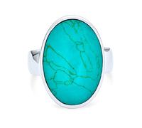 Personalized Simple Southwest Boho Style Large Dome Oval Cabochon Gemstone Bezel Set Blue Turquoise Western Statement Ring For Women .925 Sterling Silver Customizable