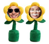 Personalized Singing Dancing Sunflower Toy, Custom Photo UV Printed Plush Toy with Voice Recording, Interactive Gifts for Kids, Friends, Birthdays Box (Yellow)