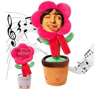Personalized Singing Dancing Sunflower Toy With Voice Recording Bluetooth Customizable Message For Women Girls Birthday Gift Home Office Decor (Red)