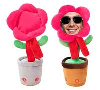 Personalized Singing Dancing Sunflower with Your Face,Custom Dancing Talking Sunflower Toy,Repeats What You Say Sings Mimicks Records Songs,Interactive Gifts for Friends,Birthdays (Red)