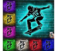 Personalized Skateboarding Metal Neon Signs for Wall Decor, Custom Number Skateboard Player LED Light Name Sign for Men Boys Kids Skateboarders Man Cave, Skater Gifts for Christmas Birthday (Style 3)