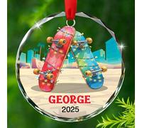 Personalized Skateboarding Sport Glass Christmas Ornament 2025, Custom Choose Year & Name Skateboarder Skater Xmas Ornaments, Skateboard Keepsake Decor Ornament Gift for Son Daughter Holiday Birthday