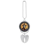 Personalized Skeleton Spider Web Car Rearview Mirror Ornament Double Side Custom Photo Picture Car Hanging Pendant Accessories Alloy Angel Wings Vehicle Decoration Silver