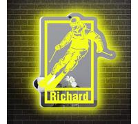 Personalized Ski Scene Mirror Neon Sign, Winter Sport Ski Mountain Led Light Up Neon Mirror Sign, Snow Skiing Night Light for Wall Decor Decoration, Christmas Skier Men Kids Boys Gift