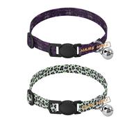Personalized Small Breed Dog Collar Adjustable Customizable Girl and Boy Dog Collars 2 Packs Mysterious Purple Dragon Leopard Print Green Purple