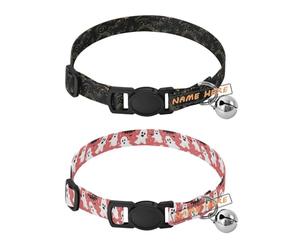 Personalized Small Dog Collar Quick Release Buckle Customizable Dog Collar for Dogs Girl and Boy 2 Packs Old Slow Style Cobra Midnight Black Gold Cute Spooky Season Ghosts Pink