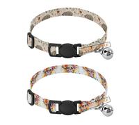 Personalized Small Dog Collar Release Buckle Customization Dog Collars for Males 2 Pack Cute Hippo Watercolors Flowers Brown Khaki Dia De Los Muertos Mexican Skull Floral