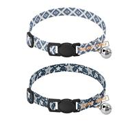 Personalized Small Dogs Collars Quick Release Buckle Customizable Female and Male Dog Collar 2 Pcs Evil Eyes Blue Checkered White Star Pumpkin Bat Dark Blue