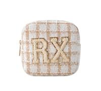 Personalized Small Nylon Rx Cosmetic Bag, Cute Chenille Letter Patch Medicine Drug Pouch with Zipper,Preppy Makeup Travel Vitamin Bag for Women and Girls, 07Checkered, Preppy