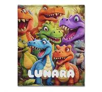 Personalized Smiling Dinosaurs Hd Digital Print Flannel, Customized Name Lightweight Flannel Throw Blanket, Cute Soft Warm Dinosaur Blanket for Boys and Girls, Contemporary Animal Theme All-Season