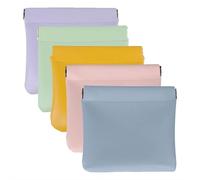 Personalized Snap Closure Leather Organizer Pouch, 5pcs Pu Leather Waterproof Pocket Cosmetic Bag Portable Self-Closing Small Makeup Bag Walletbag for Purse Women Mini Travel Coin Storage (Blue Mix)