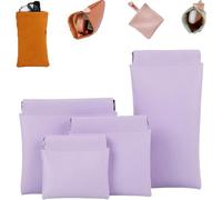 Personalized Snap Pouch Set 4PCS, Mini Self-Closing Leather Organizer, Magnetic Makeup Bag for Purse, Small Travel Cosmetic Pouch, PU Jewelry Case(Purple)