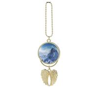 Personalized Snow Mountain Car Rearview Mirror Ornament Double Side Custom Photo Picture Car Hanging Pendant Accessories Alloy Angel Wings Vehicle Decoration Golden