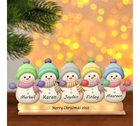 Personalized Snowman Acrylic Lights with Wooden Base Custom 1-8 Names Family LED Lamp USB Night Light Christmas Decor for Family Couple (Snowman Family Acrylic Lights)