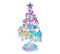 Personalized Snowman Christmas Tree Acrylic Desk Ornament, Custom Family Name Mini Christmas Tree Shaped Acrylic Plaque, Tabletop Xmas Decorations Gifts for Family Grandma Mom (Colorful)