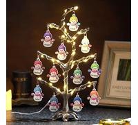 Personalized Snowman Christmas Tree Lights with 1-15 Name Custom Tabletop Metal Spiral Christmas Tree LED Light Family Names Crystal Pendant Tree Lamp Decoration Gifts for Family