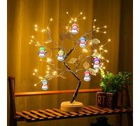 Personalized Snowman Family LED Firefly Tree Light Christmas Tree Lamp Tabletop Decoration Fairy Light Tree USB/Battery-Powered Touch Switch Artificial Bonsai Tree for Christmas Decor