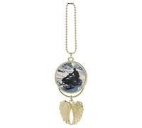 Personalized Snowmobile Car Rearview Mirror Ornament Double Side Custom Photo Picture Car Hanging Pendant Accessories Alloy Angel Wings Vehicle Decoration Golden